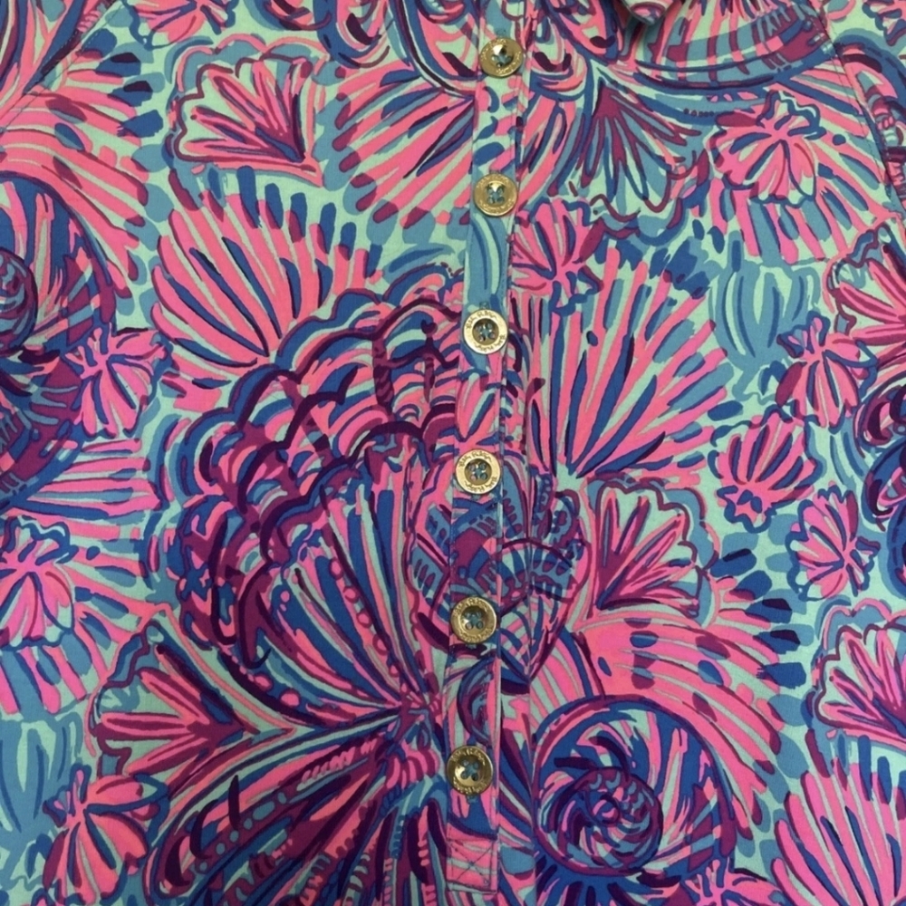 Lilly Pulitzer Medium Ports Dress In Turquoise Oasis Shelleidoscope Long Sleeves - Picture 6 of 11